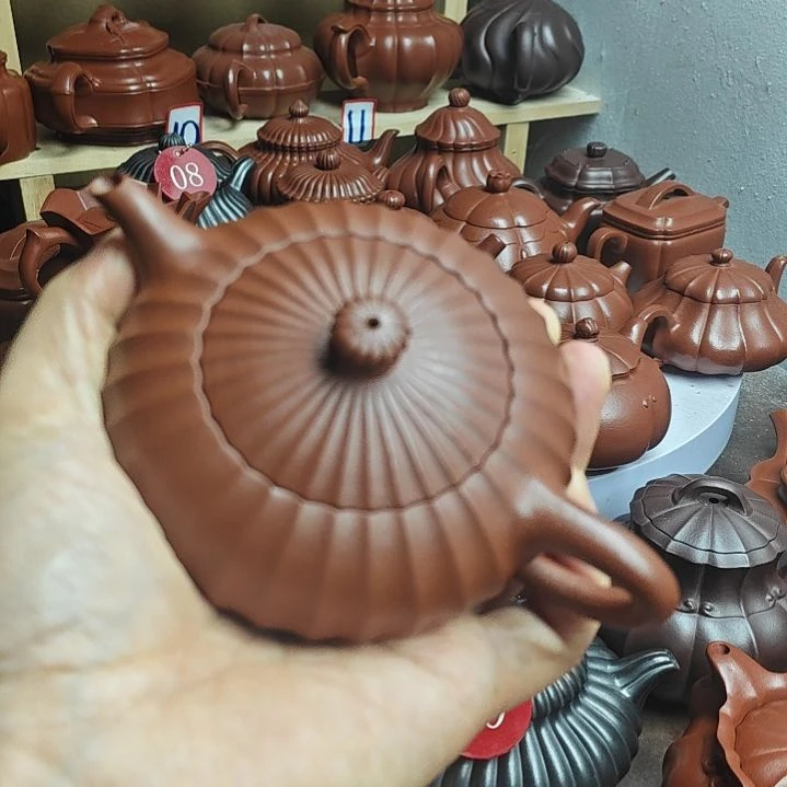宜兴紫砂壶筋纹器半手工制作赵庄朱泥容量一佰伍十CC