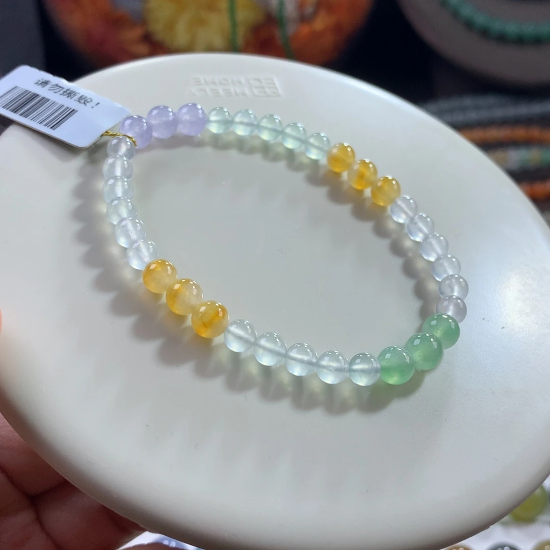 翡翠未镶嵌手链高冰玻幻彩多宝 卡4.9~5.9