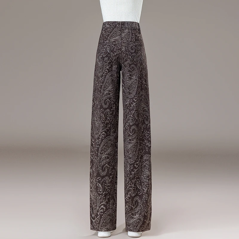 高腰宽松休闲香蕉长裤新潮流春秋季复古腰果提花牛仔裤女阔腿弯刀