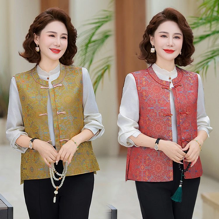 国风女装马夹中老年妈妈装春季新款高品质重工刺绣提花高贵优雅女