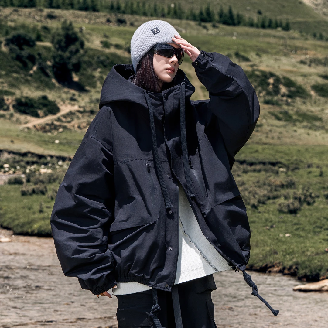 AOGZ美式痞帅短款工装夹克外套男女秋春新款情侣户外机能冲锋衣潮