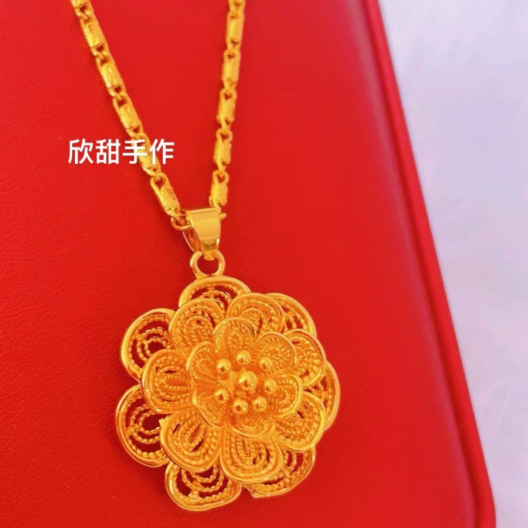 铜合金项链 竹节项链➕山茶花花开富贵女款项链新款爆款轻奢小众