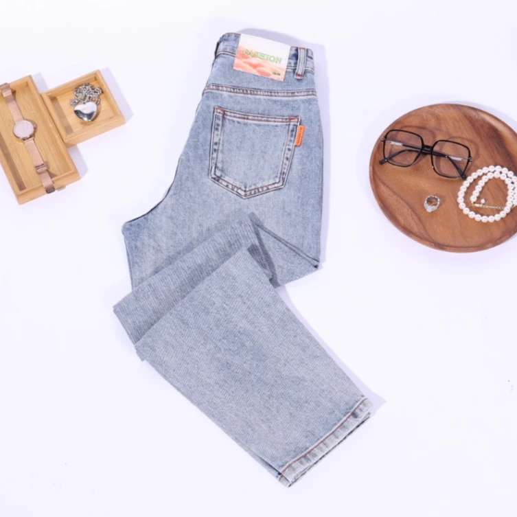 【如梦】春夏新款牛仔裤高腰窄版显瘦时尚百搭休闲老爹裤女裤