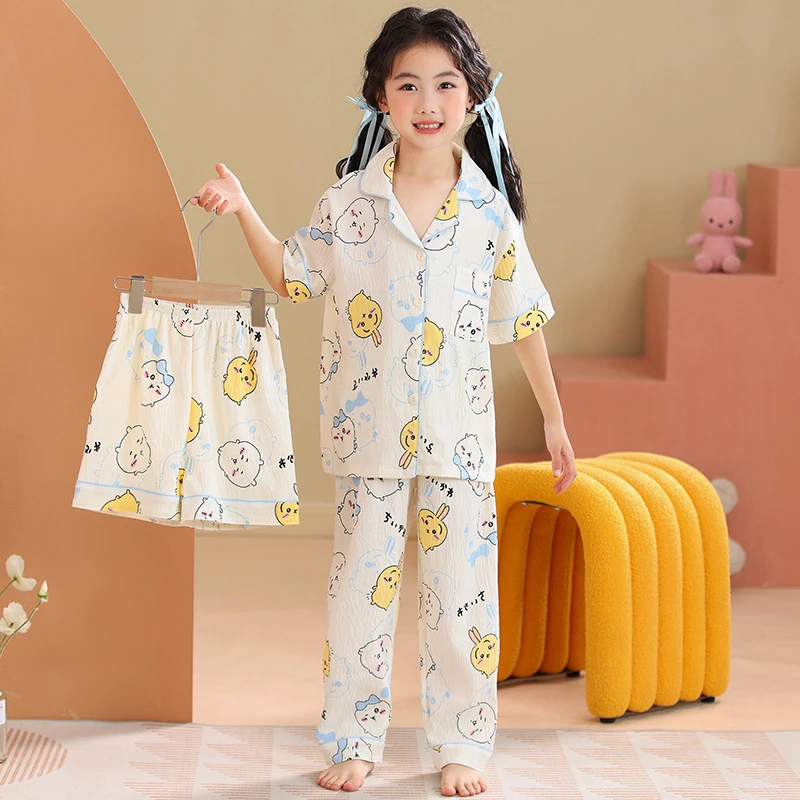 女童睡衣夏季薄款纯棉公主风2025新款三件套装儿童夏天女孩初中生