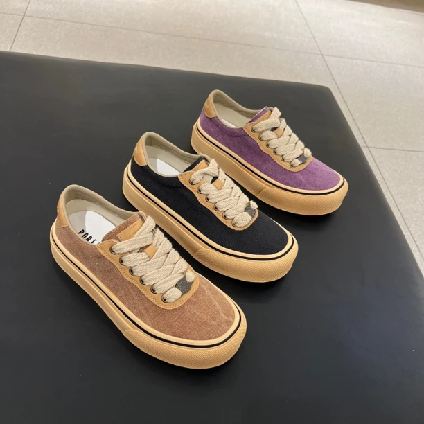 休闲潮鞋运动轻便增高帆布鞋前系带拼色女圆头低帮1166-1167-1168