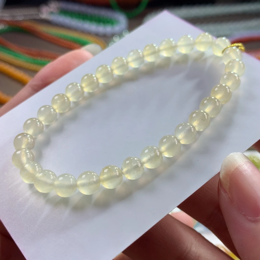 翡翠未镶嵌手链翡翠玻璃钢淡色冰糖雪梨黄卡6+