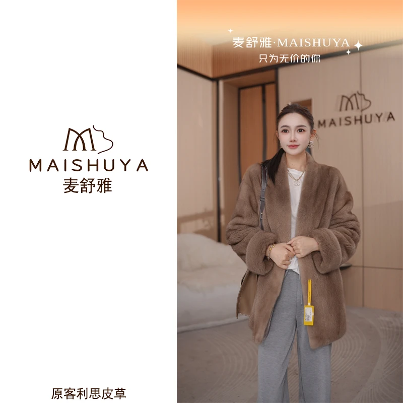 【中秋节】正品海宁皮草貂皮大衣100%真貂女款V领挽袖爆款貂毛外套