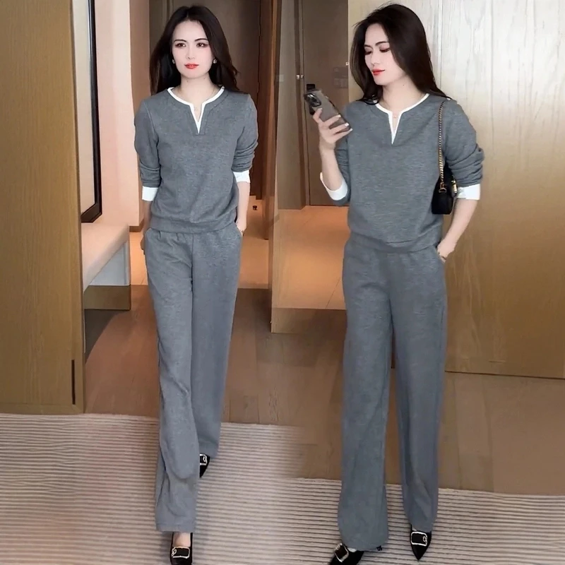 时尚洋气运动套装女2025春季新款休闲减龄假两件卫衣阔腿裤两件套