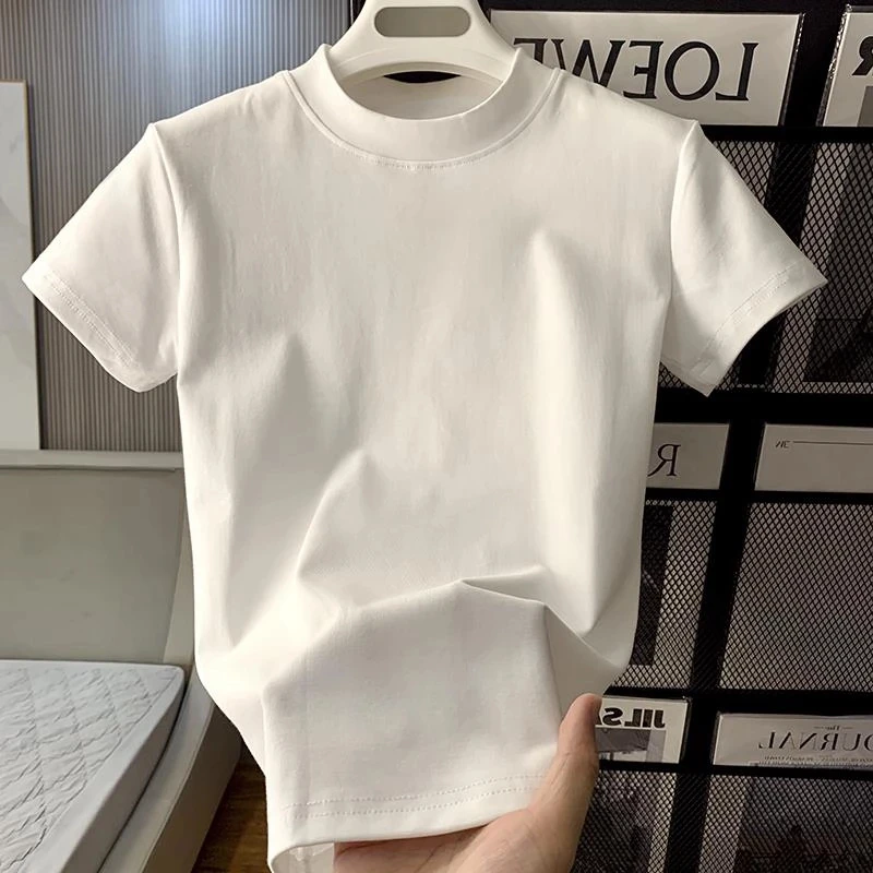 圆领短袖T恤女打底衫夏季新款设计感小众修身显瘦夏季纯色上衣服