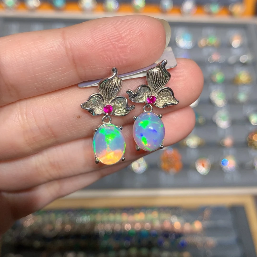 银S925镶嵌欧泊欧泊耳饰y