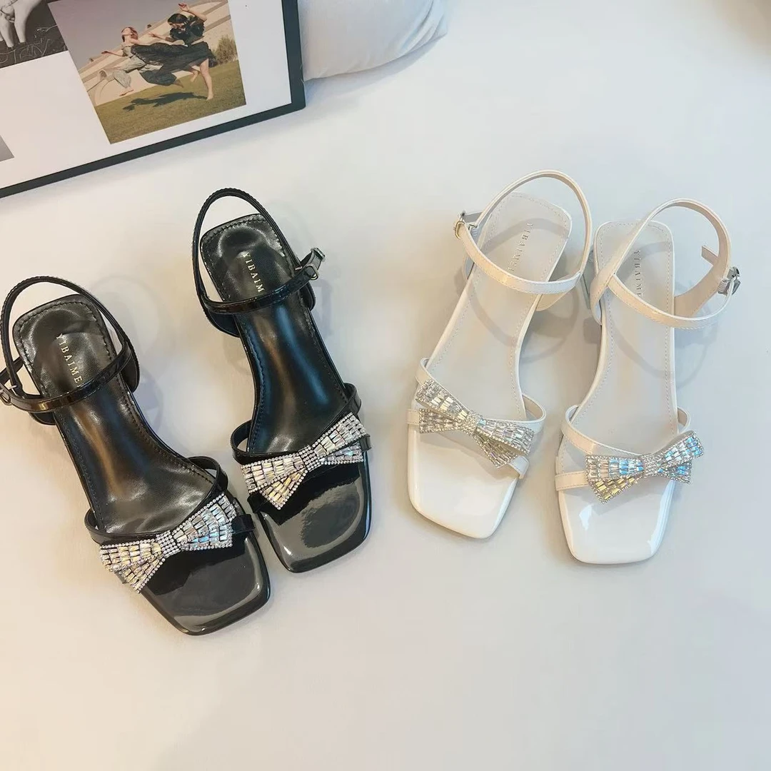 夏季网红时尚百搭法式粗跟高跟鞋气质时装凉鞋一字带299-5