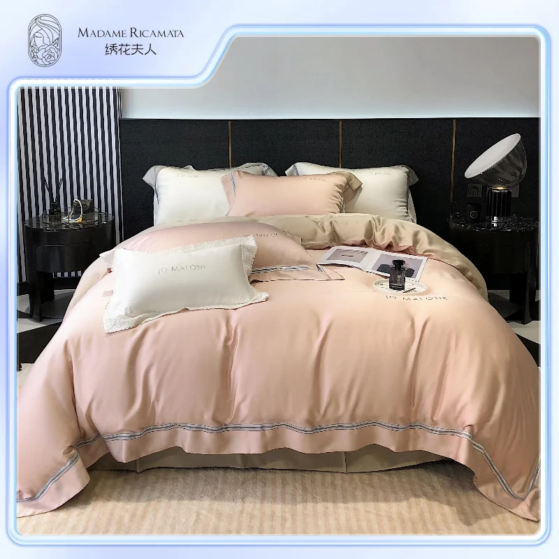 杨岚推荐/丽贝卡系列/极爽天丝/数码印花天丝四件套/绣花夫人