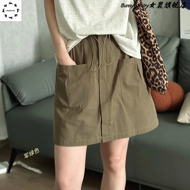 夏季高腰工装半身短裙女显瘦松紧腰百搭a字裙裤大码胖mm短裤薄款