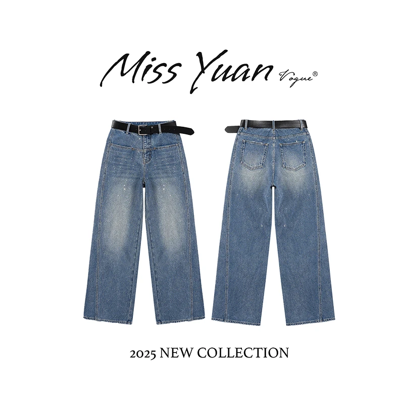 M.Y媛总 2025年春季新款重工满钻“吸金裤”欧若风修身直筒牛仔裤