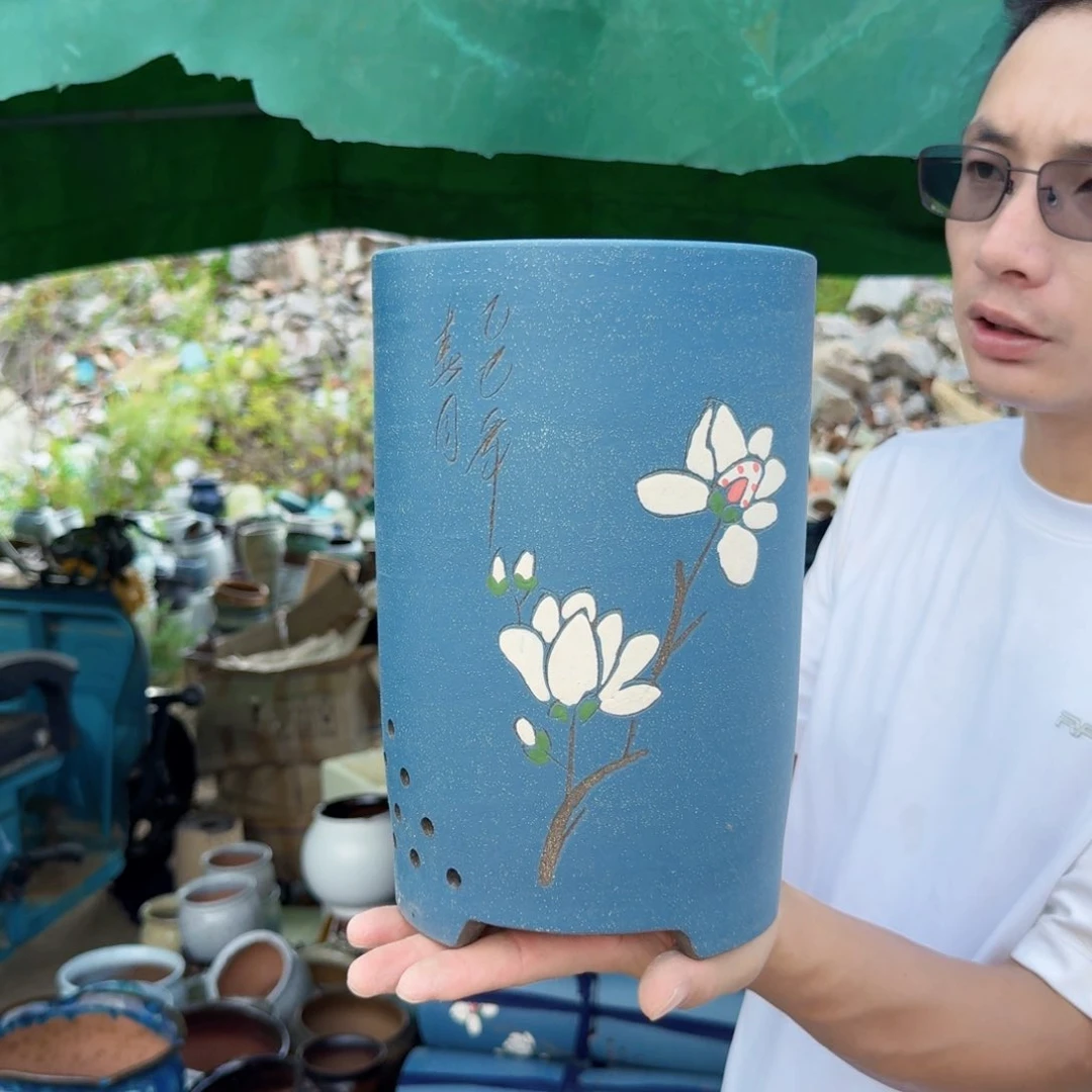 紫砂花盆口16高25（一个玉兰花蓝