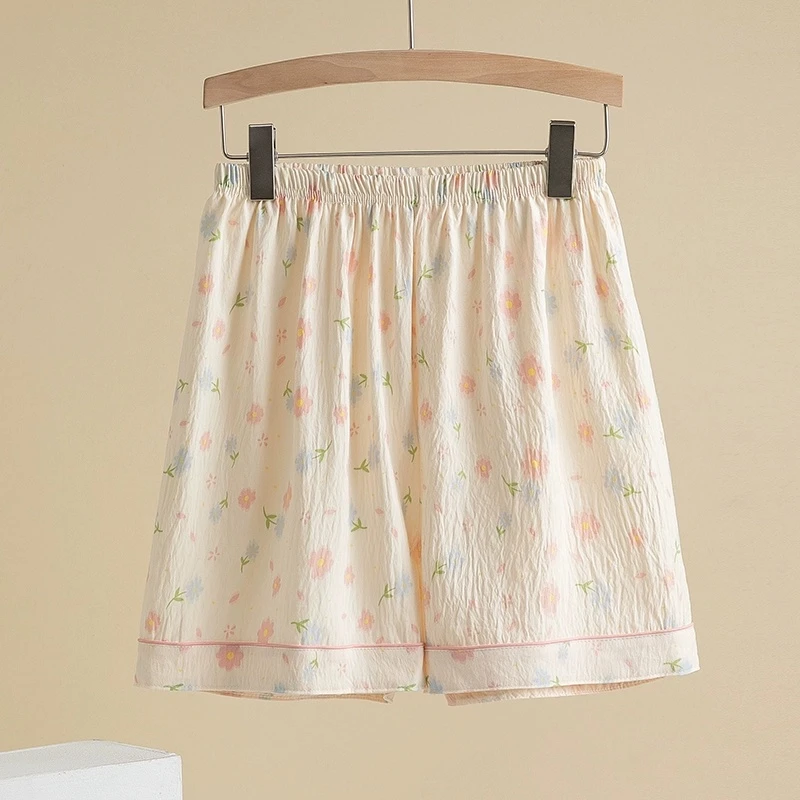 棉绸睡裤夏季女款2025新款薄款大码可外穿遛弯裤休闲碎花家居短裤