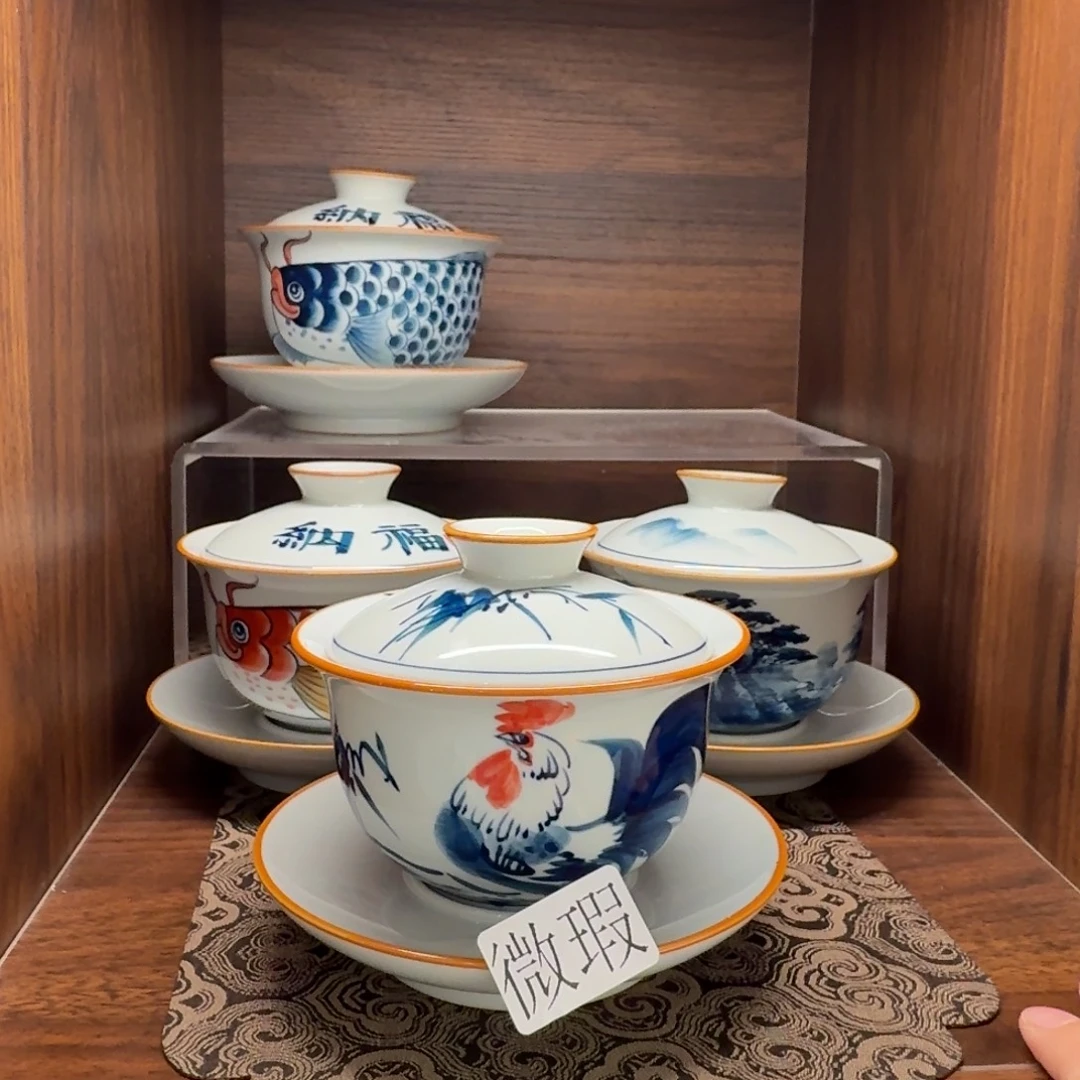 釉下手绘茶具微瑕