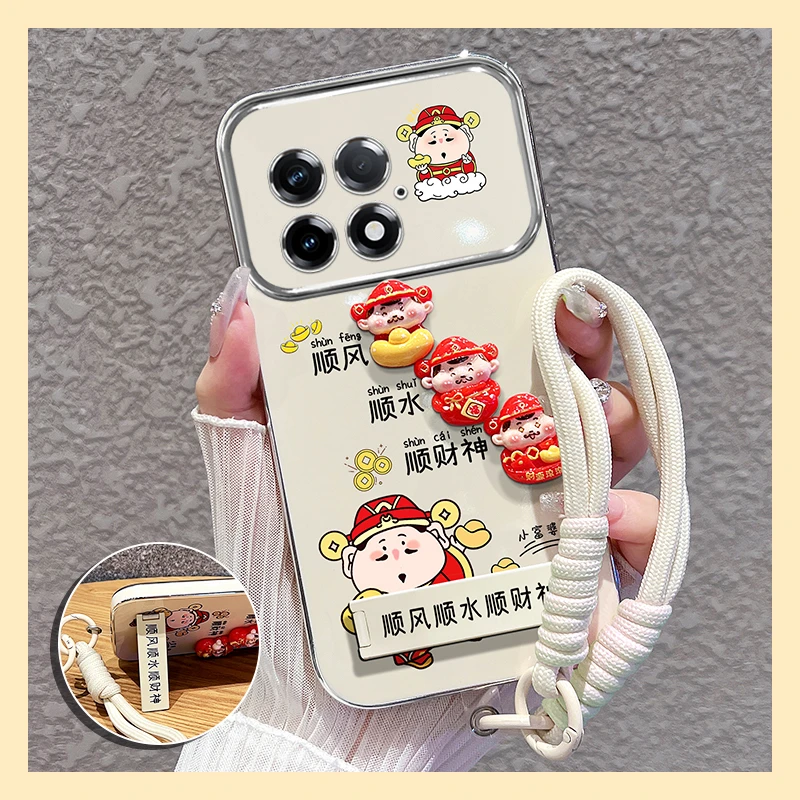 适用【一加13】手机壳财神公仔电镀大视窗支架防摔卡通女款