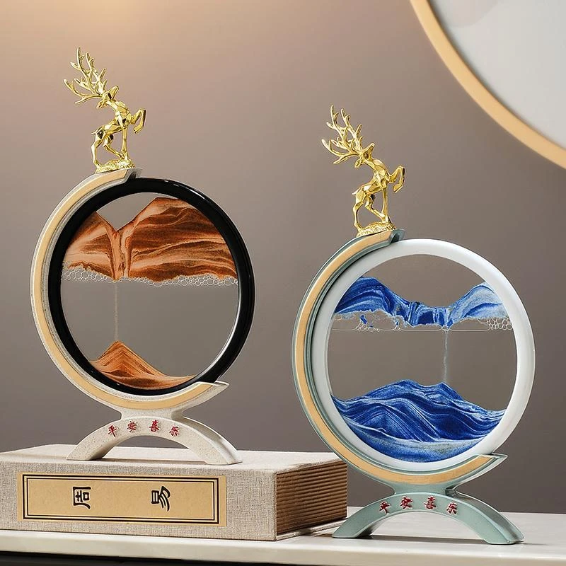 流沙画沙漏暖居摆件客厅酒柜电视柜鹿装饰品搬家礼物乔迁新居礼品