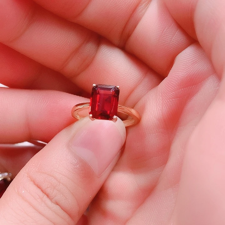 石榴石戒指银S925镶嵌7✖️9