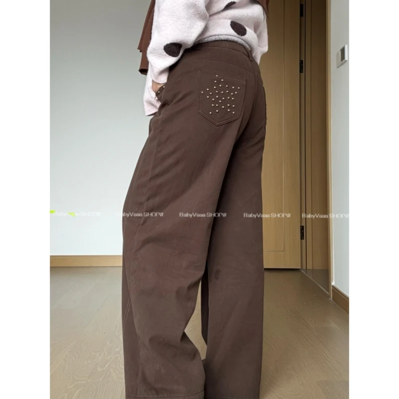 【冷萃曼特】秋冬加绒微胖大码宽松阔腿裤显瘦高腰美拉德色系牛仔裤