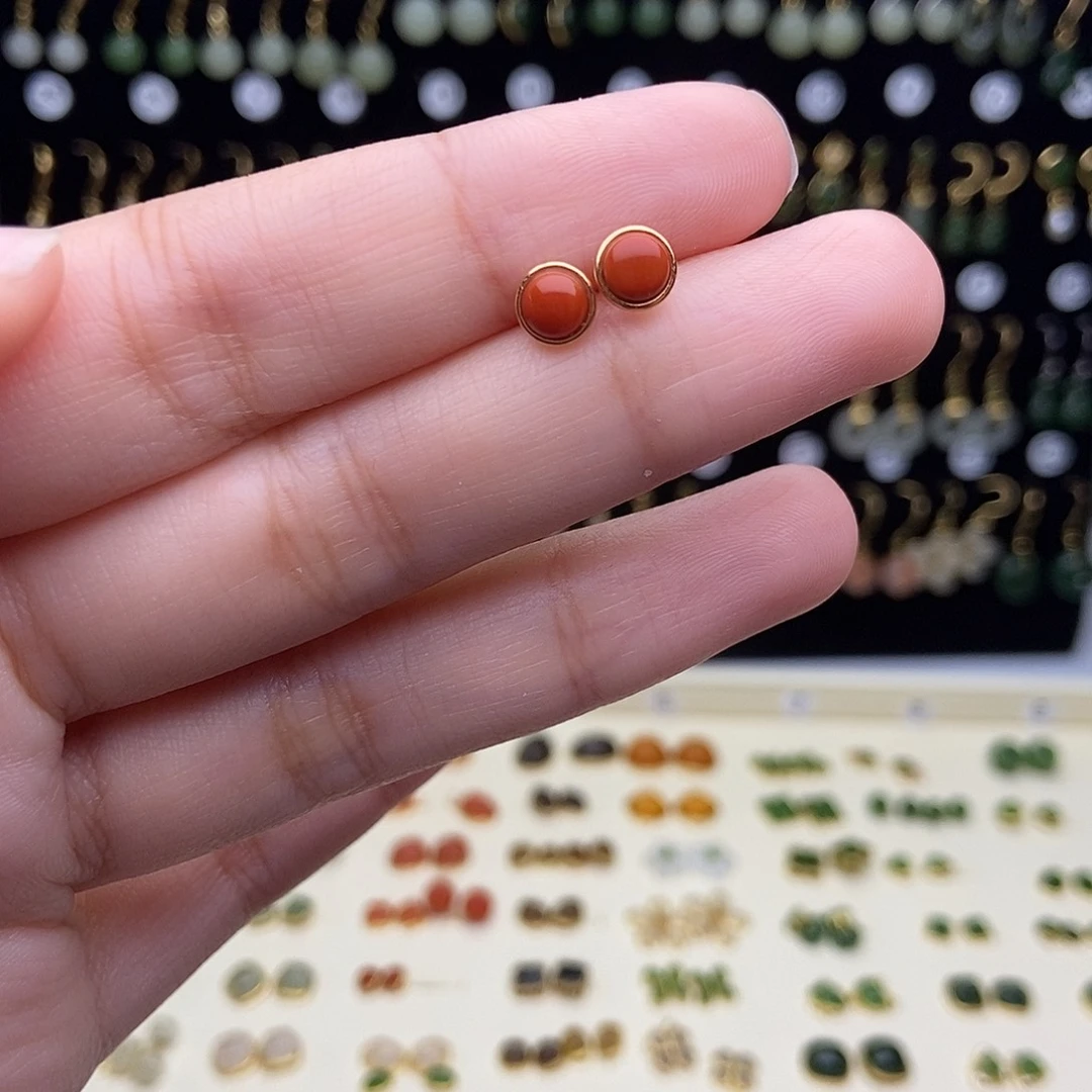 和田玉银S925镶嵌耳饰