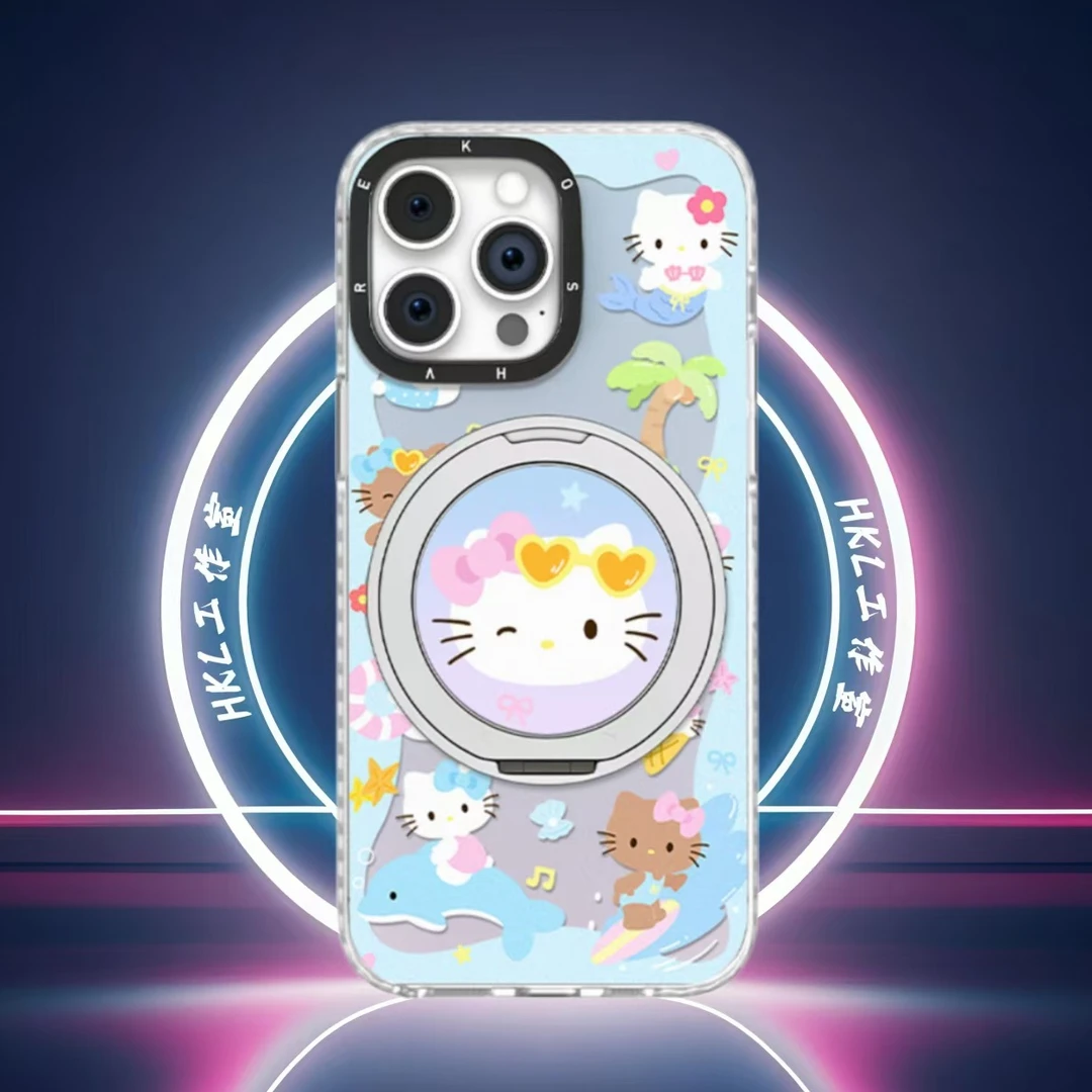 夏日凯蒂猫适用苹果手机壳爆款16pm旋转支架华为简约卡通小米vivo