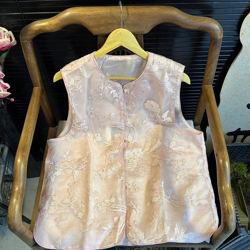 猫家YZM新中式国风重工刺绣提花圆领复古百搭马甲802