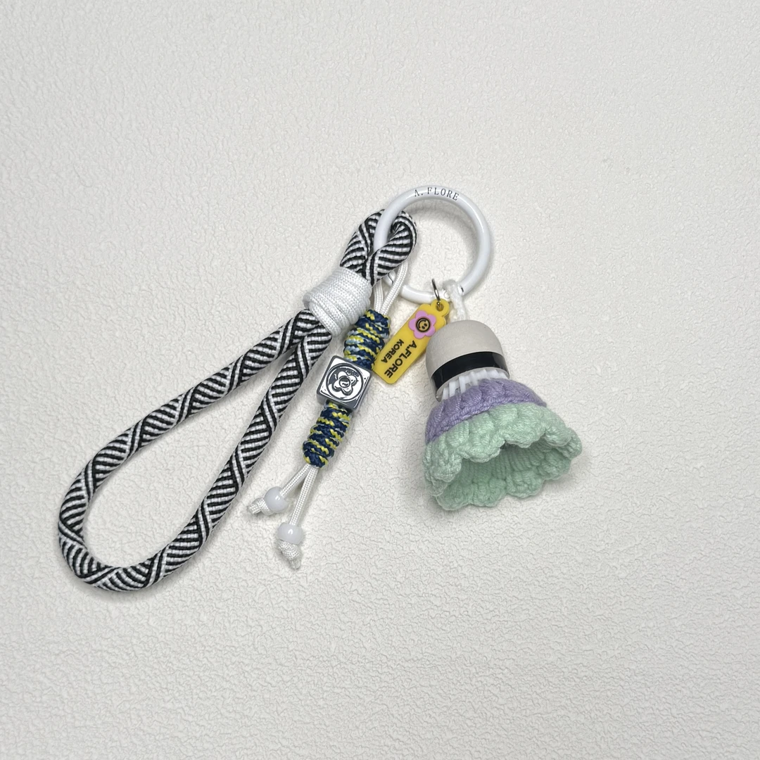 A.FLORE韩国原创手工可爱包包挂件挂饰拼色编织紫绿色羽毛球挂件