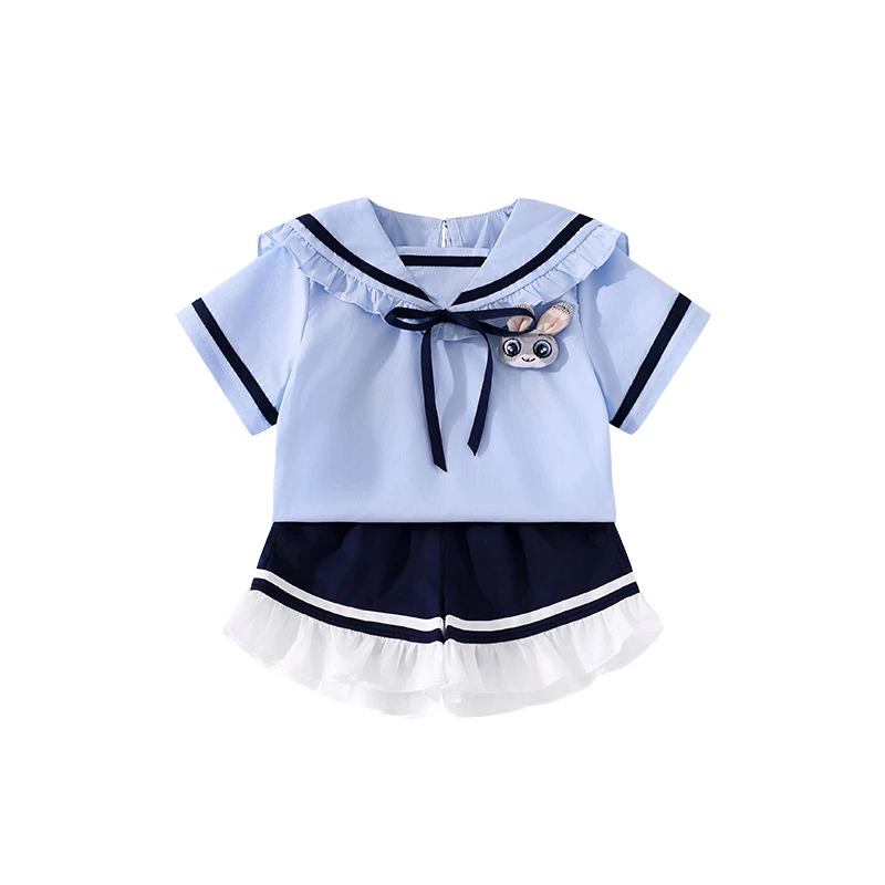 橘止皮 儿童套装夏季20205小童学院风短袖女童JK两件套XT254005