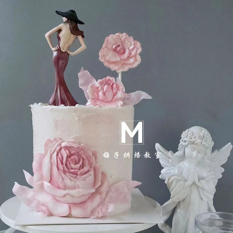 母亲节玫瑰花朵  女神背影生日蛋糕翻糖巧克力烘焙硅胶模具