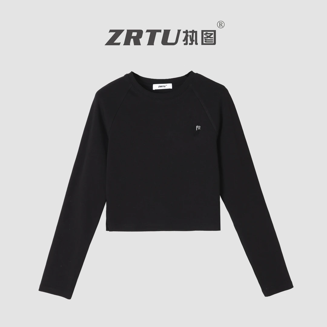 ZRTU/执图新款圆领长袖休闲百搭显瘦T恤纯色上衣