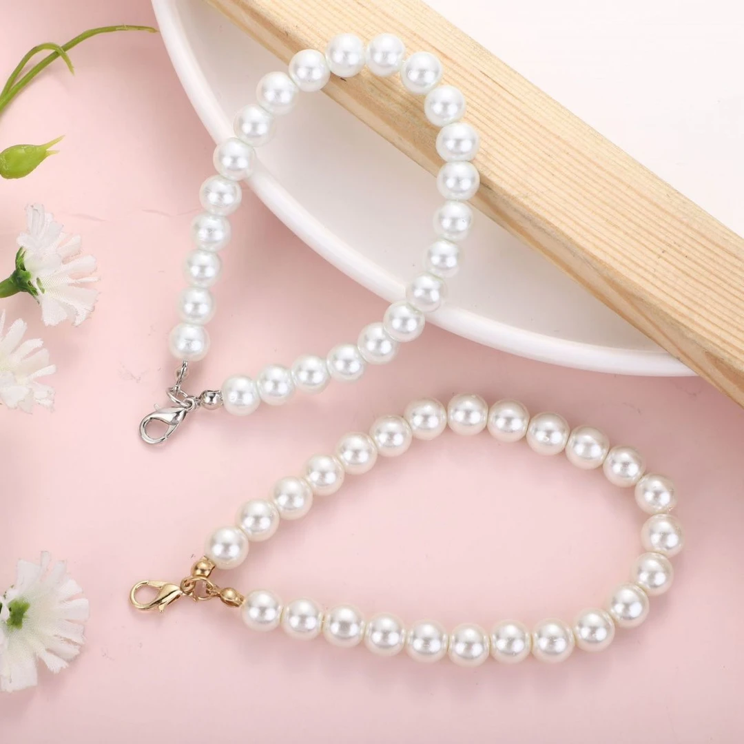 DIY仿珍珠小短链毛球钥匙扣饰品挂件手工珍珠小手链链条diy