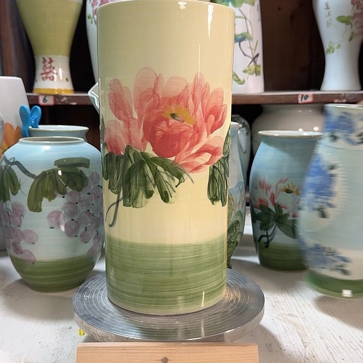 直筒油画牡丹新款新款陶瓷陶瓷陶瓷