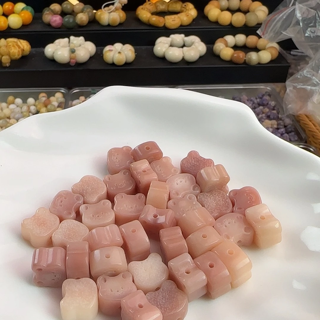 菩提根/象牙果手串卡12粉色熊头饼100颗批发