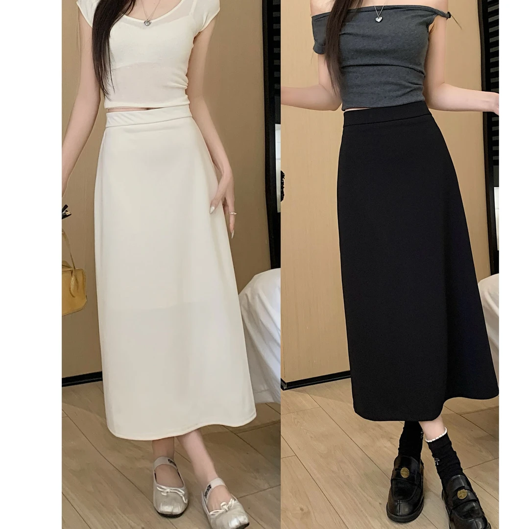 8045-春夏女装显瘦微胖大码黑色气质半身裙