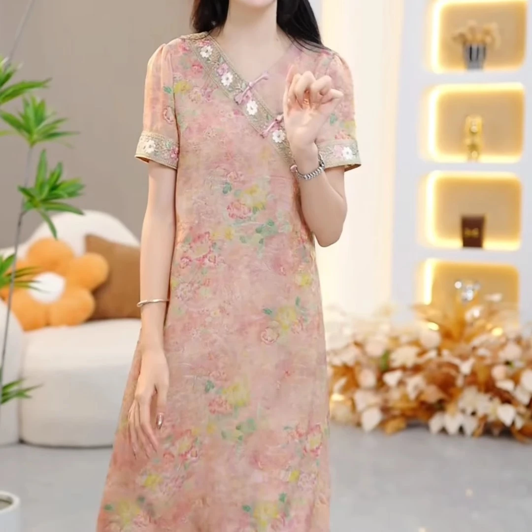 新中式国风连衣裙夏季轻奢高级感2025新款女爆款气质刺绣旗袍裙