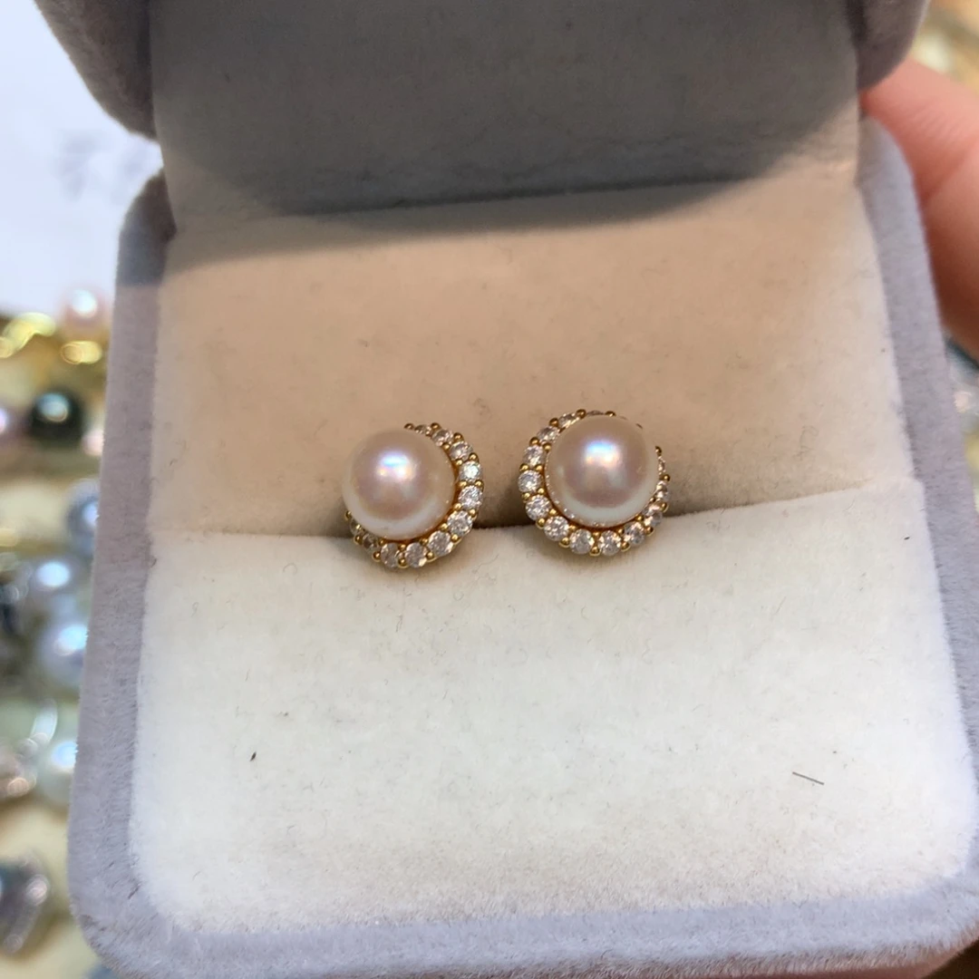 海水珍珠耳饰银S925镶嵌