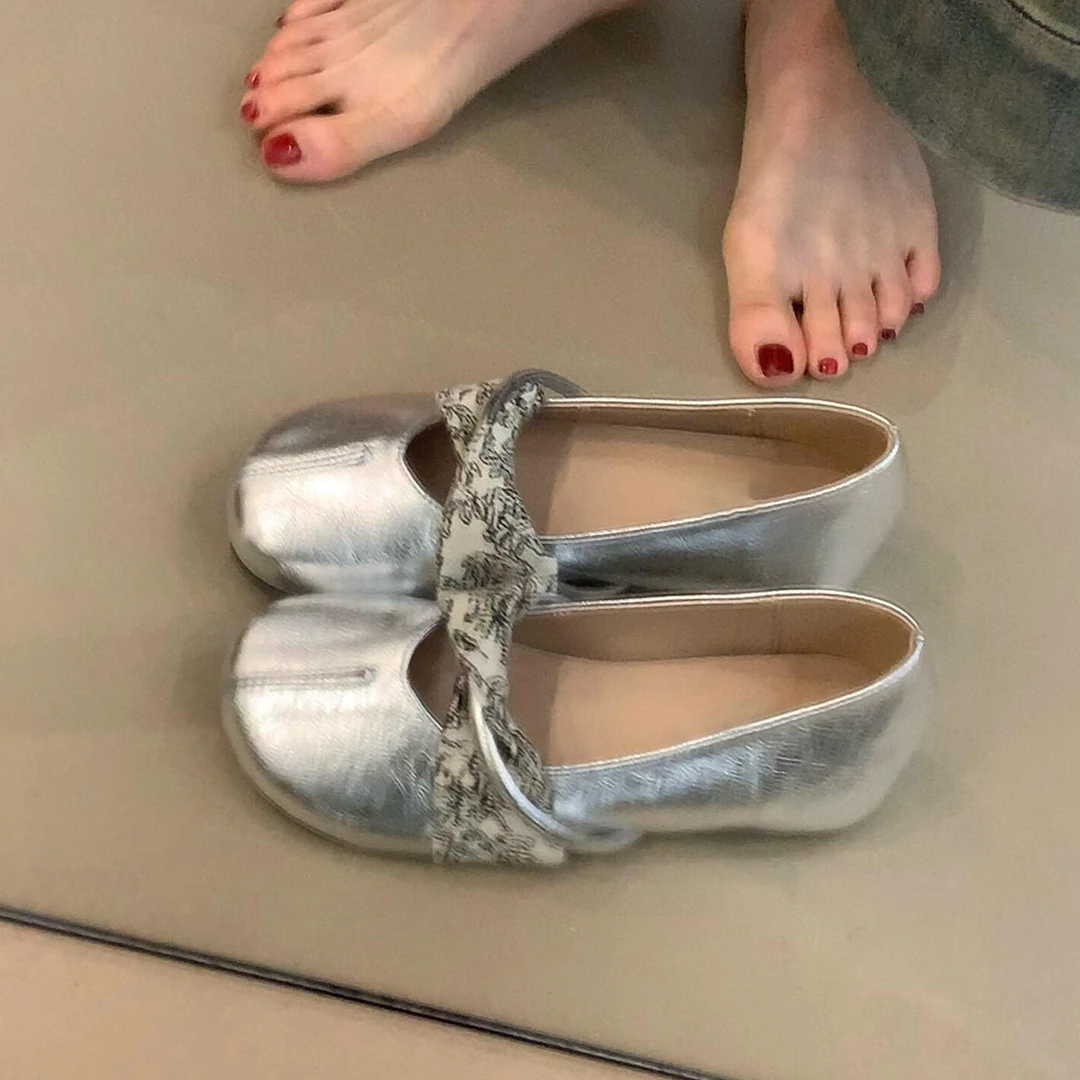 羊皮版~新中式芭蕾风圆头小单鞋女一脚蹬内增高浅口平底玛丽珍鞋