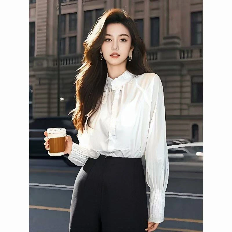 韩系职业木耳边白色衬衫女秋季高级御姐新款衬衣茶里茶气穿搭上衣