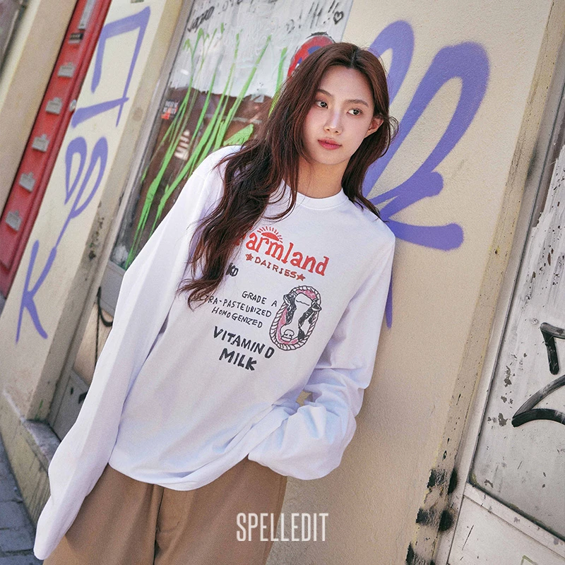 SPELLEDIT2025秋季新品小牛农场T恤时尚手绘印花宽松长袖上衣女
