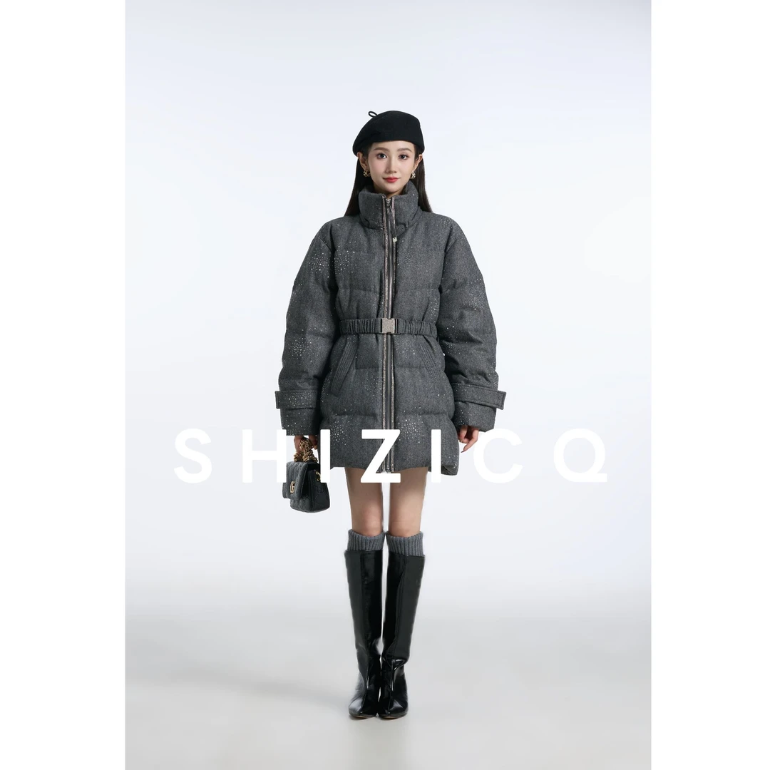 SHIZICQ【里扎玛特庄园】2025新款高品质绵羊毛轻奢烫钻收腰羽绒服