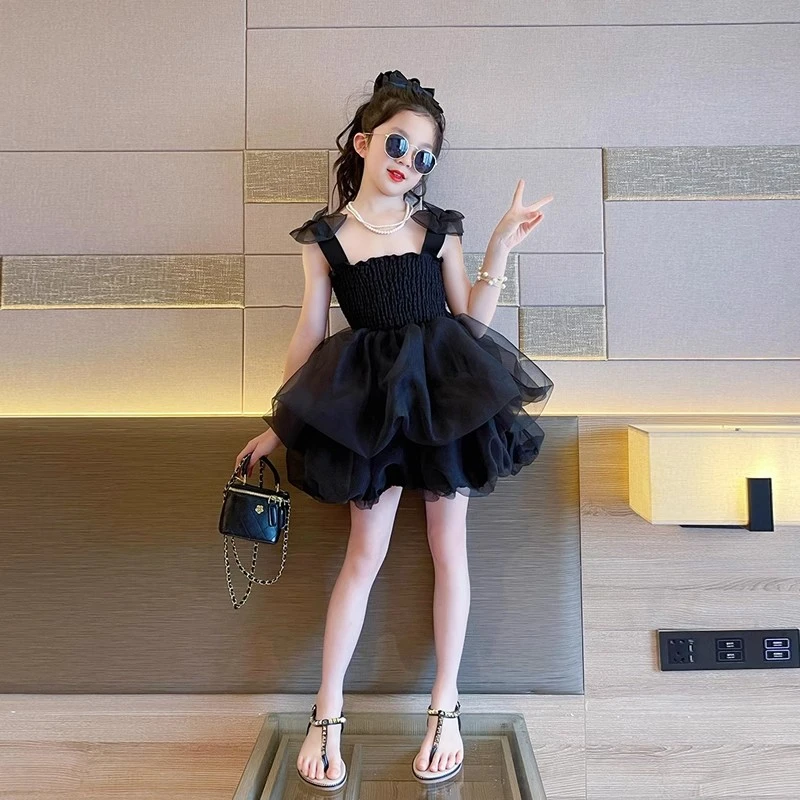 女童夏季吊带连衣裙2025新款赫本风公主裙洋气气质中长款礼服裙潮