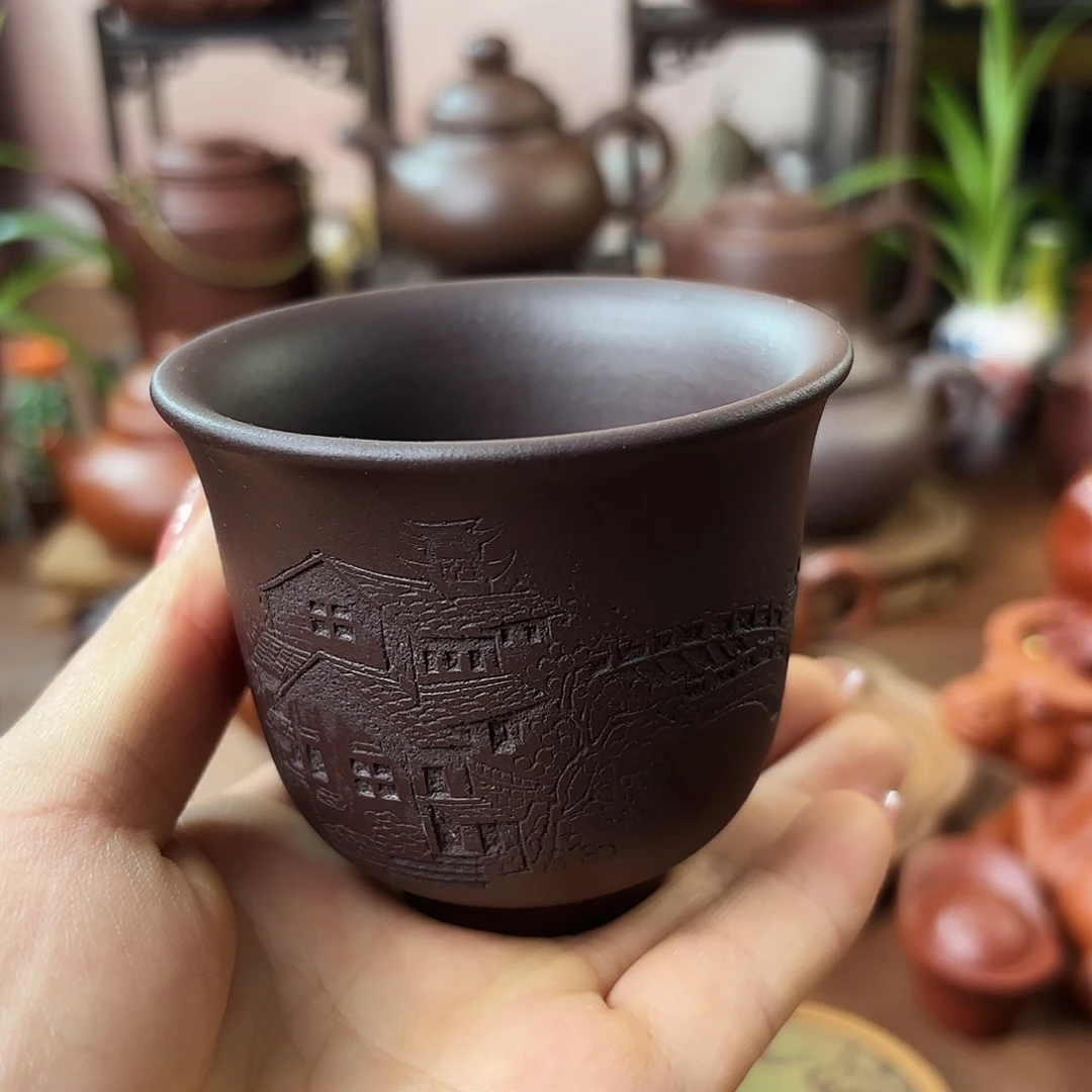 紫砂茶壶主人杯老紫泥120cc