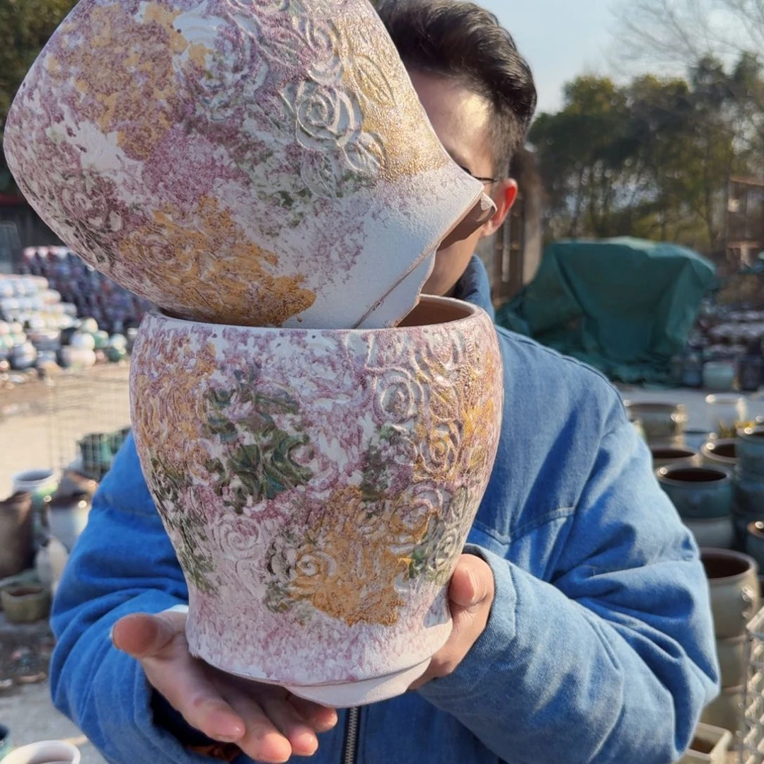 紫砂摆件口18高21（两个玫瑰花彩色脚脚！！！