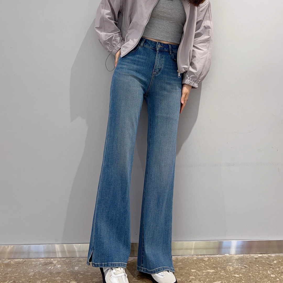 2025春装新款女装牛仔微喇裤休闲长裤莱赛尔显瘦高腰喇叭裤女5A49