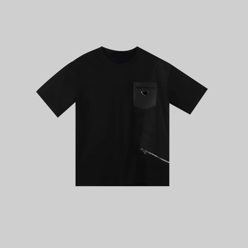 拼接皮口袋三角T恤