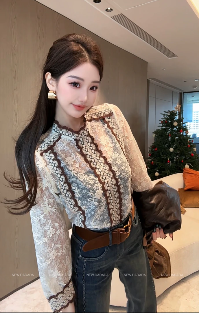 利达 NEW DADADA 法式复古小衫长袖简约高级百搭针织衬衫YUM3662