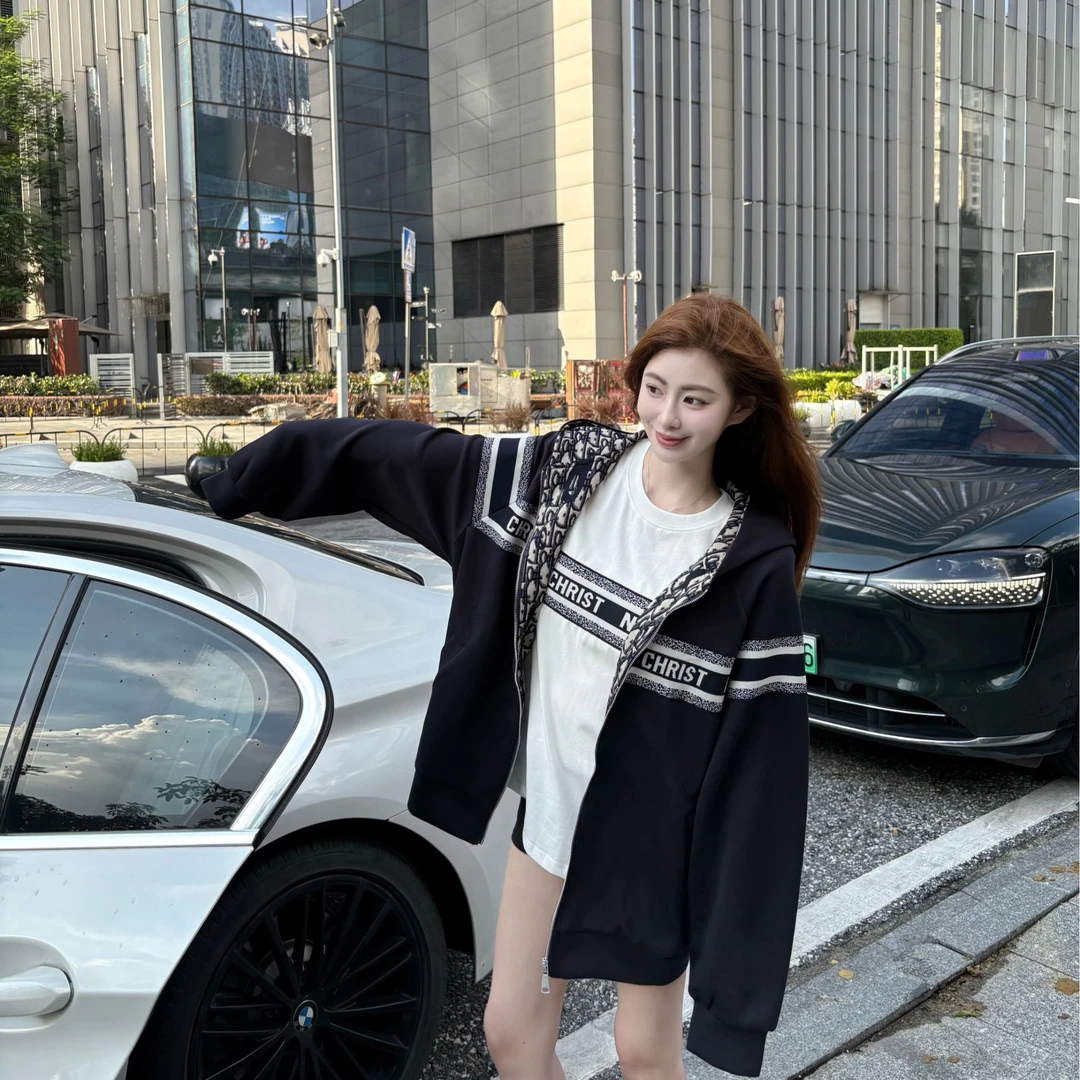 【D*r】图案情侣秋季满印新款双面提花字母夹克外套