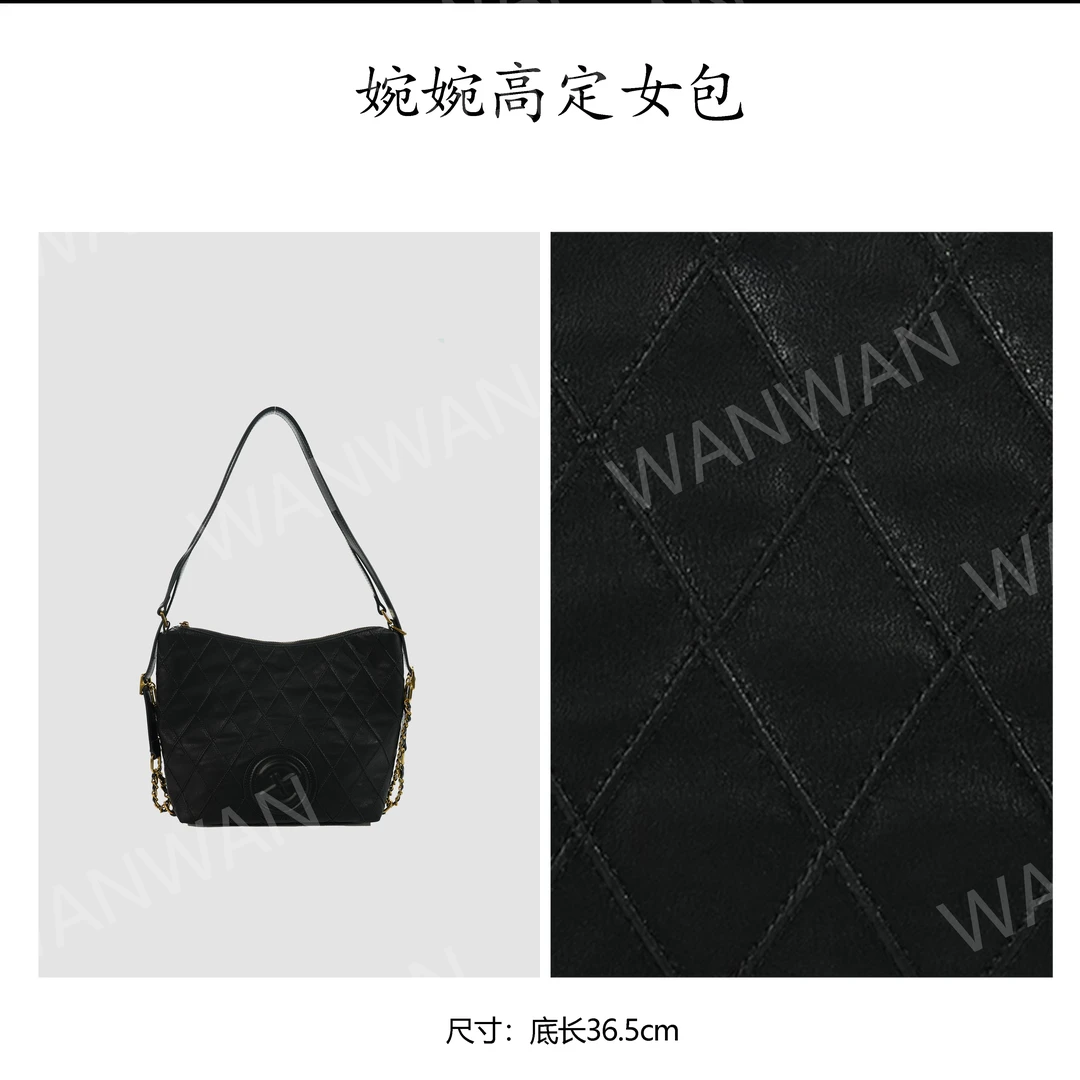 小众百搭小香风单肩水桶包轻奢托特包KF2301-1-露西黑